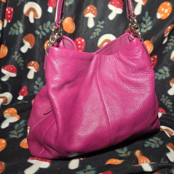 COACH Madison Phoebe Tumbled Hot Pink PURPLE Leather 3 Section Shoulder Bag - Picture 3 of 9